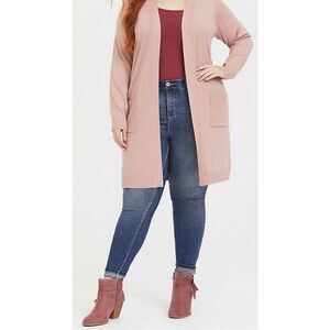 Torrid Blush Pink Rib Longline Pocket Cardigan Plus Size 2X Duster Open Cardigan